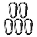 5 Pack Outdoor Carbon Steel D Shape Screw Locking Climbing Carabiners 30KN