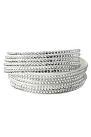 Women Multilayers Rhinestones Cuff Wrap Faux Leather Bracelet White