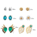6 Pairs Retro Flower Leaf Stud Earrings Ethnic Turquoise Statement Jewelry Gift