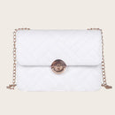 Fashion Women Messenger Shoulder Bag Leather Flap Crossbody Handbag (White) A