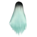 Black Mint Green Gradient Wig 65cm Long Bangs Long Straight Hair Adjustable