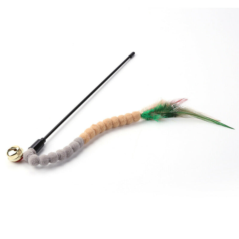 Cat Teasing Stick Colorful Pompom Feather Wand Fun Pet Teaser Rod Toys (03) A