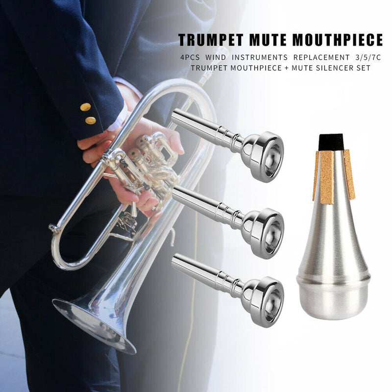 4pcs Professional 3/5/7C Trumpet Replacement Mouthpiece Mute Silencer Set A