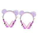 2x Lovely Glitter Bear Ear Kids Wired Headphone with Microphone for Children
