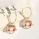 Cartoon Girl Face Outline Alloy Drop Earrings Originality Jewelry