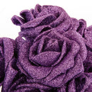 Pack of 12pcs Foam Roses Glitter Powder Flower Bouquet Wedding Decor Purple