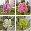 2Pcs Artificial 5-Fork Silk Hanging Plants Lilac Flower Garland Decor White