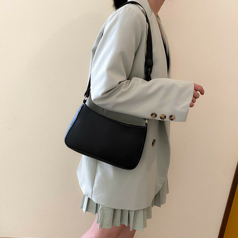 Women Solid Evening Clutch Shoulder Handbags PU Leather Totes Bags (Black)
