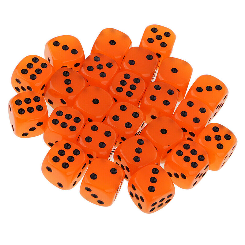 Orange Acrylic D6 Noctilucence Dices 6-Sided Point Spot Game Dice 25pcs/Pack