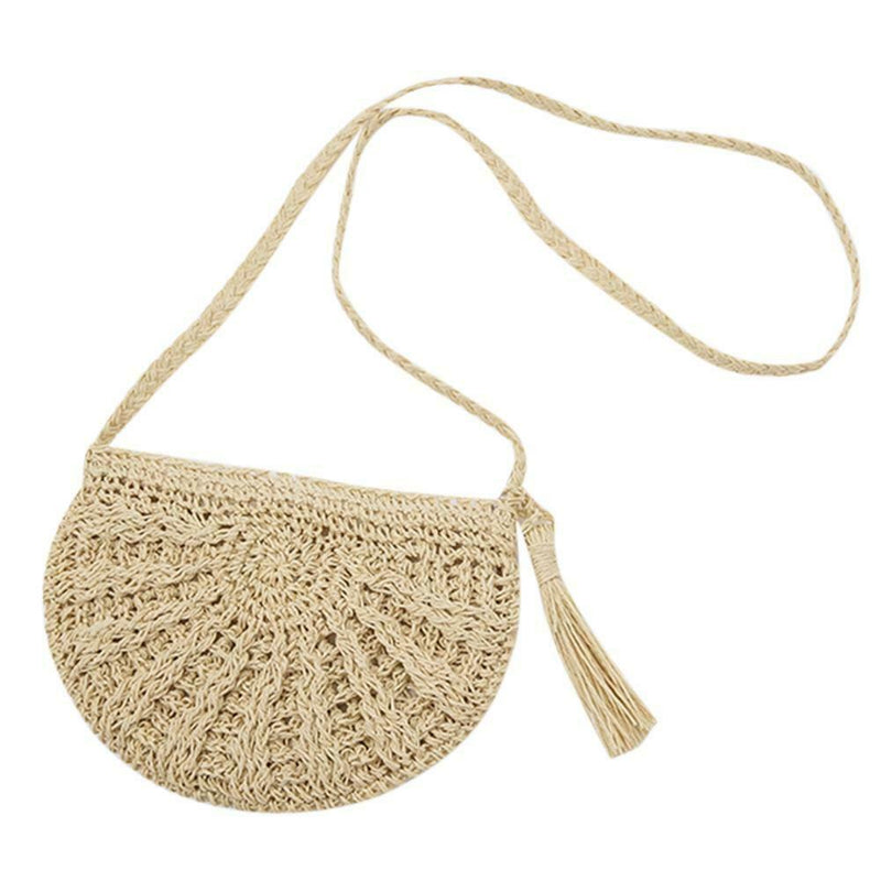 Tassels Beach Messenger Handbag Women Girl Crochet Straw Shoulder Bag/Beige