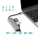 Aluminum USB Type-C 5 In 1 Hub Adapter 2 USB 3.0 Card Reader For Macbook