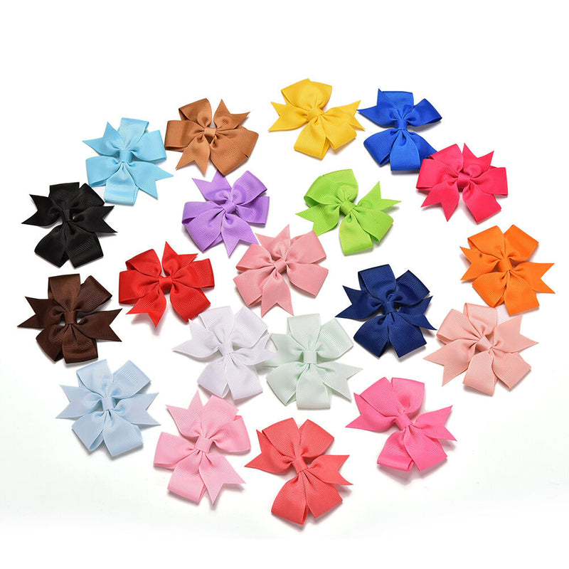 20Pcs Baby Girls Boutique Big Bow Hair Clips Grosgrain Ribbon Hairpin LJ