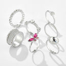8pcs Retro Butterfly Rhinestone Ring Ethnic Finger Ring for Women Jewelry A