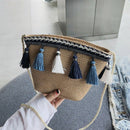 Women Tassel Coin Purse Diagonal Across The Shoulder Rattan Beach Bag(Brown