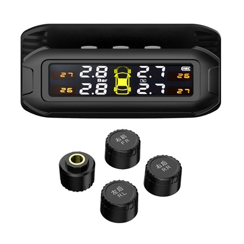 Wireless TPMS Solar Power LCD Tire Pressure Monitoring System w/ External Sensor