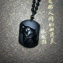 Black Obsidian Carving Wolf Head Obdidian Amulet Pendant Obsidian Necklace Y2I1