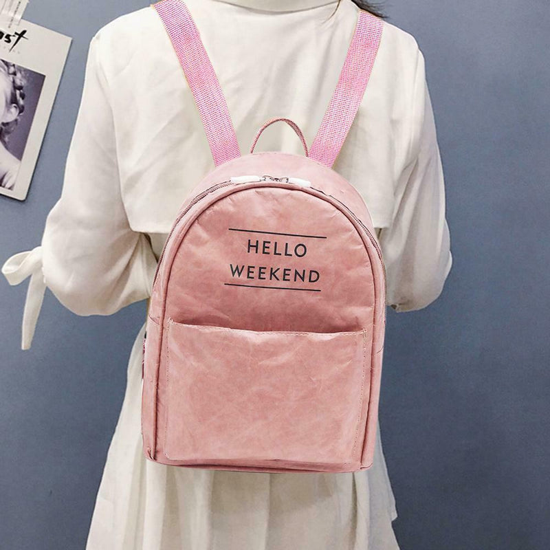 Kraft Paper Backpack Women Waterproof Travel Shoulder Schoolbags (Pink) A