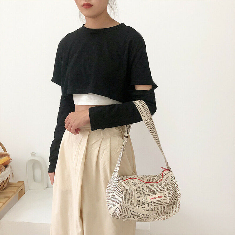 Women Handbag Newspaper Top-Handle Pillow Fashion Leather Cylinder Shoulder Bags