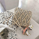 Silk Decor Shoulder Handbags Straw Women Top-handle Shopping Totes (Beige) A