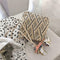 Silk Decor Shoulder Handbags Straw Women Top-handle Shopping Totes (Beige) A