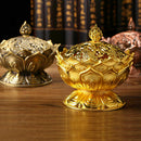 Tibet Collect Alloy Auspicious Lotus Shape Statue Box Incense Burner Censer N6P3