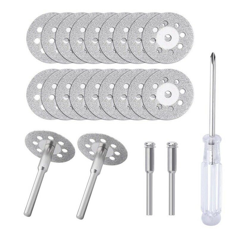 20Pcs Diamond Cutting Wheel(22Mm)with 4Pcs 402 Mandrel(3Mm)and Screwdriver