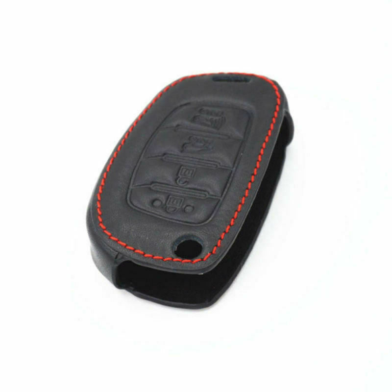 1* Car Leather Remote Key Chain Cover Holder Case For Hyundai Santa Fe GLS Sport