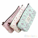 Flower Canvas Pencil Pen Case Cosmetic Makeup Bag Storage Pouch Purse Blue
