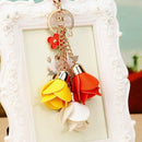 New Charm Fashion Leather Rose Flower Key Chain Cute Tassel Flower Key Chai