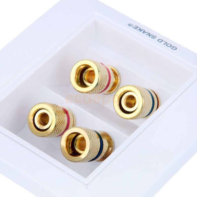 4 Binding Post Banana Plug Audio Jacks Wall Plate Panel 4 Speakers Interface