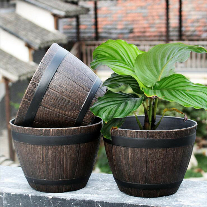 Retro Barrel Planter Indoor Outdoor Flower Pot Plant Pot for Home Office Cafe