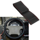 Black+Red PU Leather DIY Car Steering Wheel Cover 38cm With Needle And Thread BX