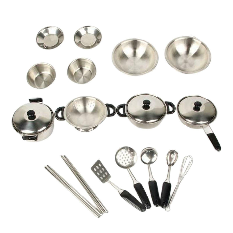 20x Kitchen Pretend Play Toys Stainless Steel Cookware Pots and Pans Set