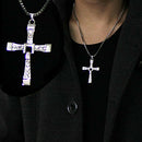 Fashion Man Cool Strong Crystal Cross Pendants Chain Necklace Alloy Silv EWC