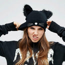 Women Winter Woolen Knitting Hat Cute Cat Ears Braided Knitted Fur Cap