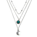 Fashion Multi-Layer Choker Turquoise Moon Pendant Chain Necklace Boho Jewelry