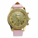 Women Leather Band Stainless Steel Quartz Analog Wrist Watch, Pink R5D1