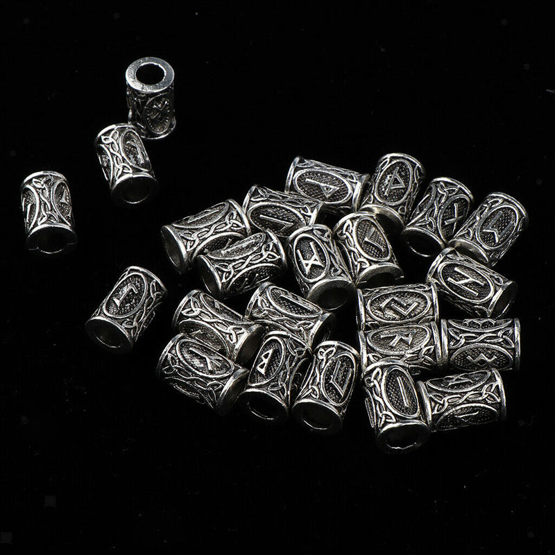 24 Pieces Norse Viking Rune Dreadlocks Beads Metal Hair Beards Pendants Rings