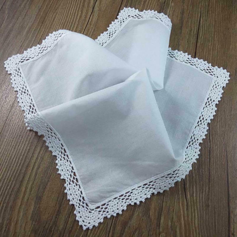 1 Piece White premium cotton wedding gift lace handkerchief for women/ladies
