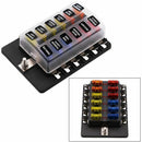 12 Way Spade Terminal Blade Fuse Box Holder with LED Light Kit for Car Boat K1O9