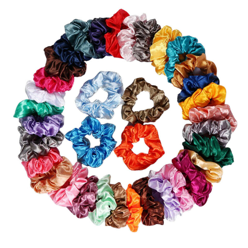 100x Colorful Satin Silky Scrunchies Hairband Womens Girls Ponytail Holder