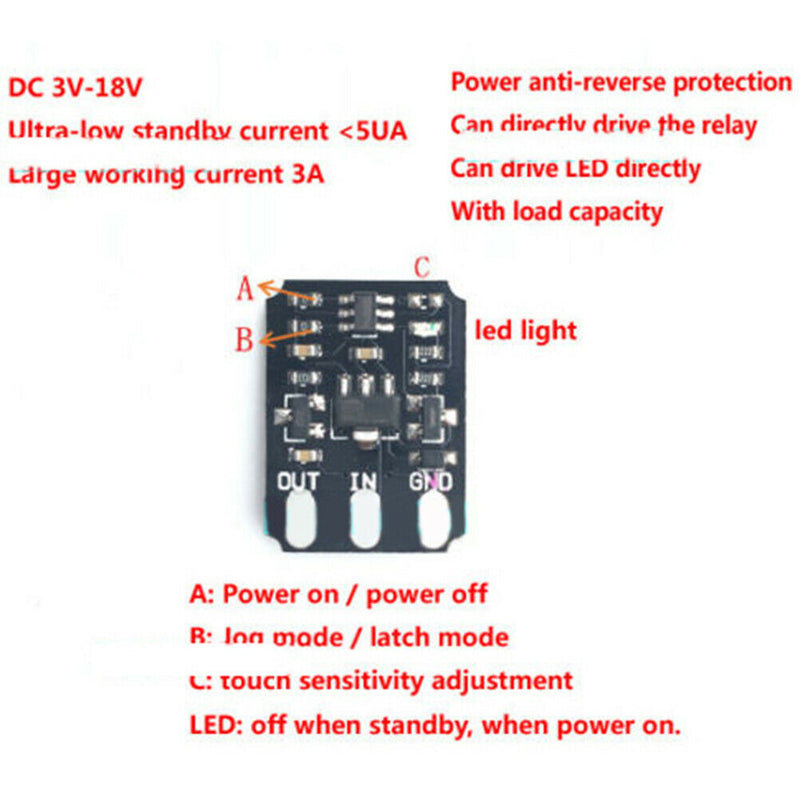 DC 3V-18V 5V 12V 2A capacitive touch bistable electronic switch module led relay