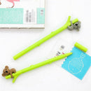 3pcs Cute bear Gel Pen Green Branch Black Ink Pens 0.5mm Kids Writing Gifts  JR