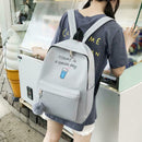 4pcs/Set Women Canvas Backpack Teenage Girls Shoulder School Bag (Gray)