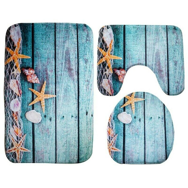Beach Seashells Starfish Sand Bath Mat Holidays Summer Bathroom Carpet Rug  A6I9