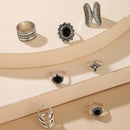 7Pcs Black Stone Antler Flower Butterfly Rings Women Metal Knuckle Rings Jew Hn