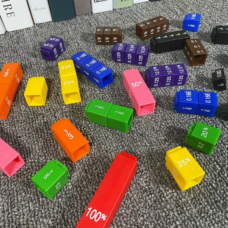 51pcs Rainbow Colour Fraction Cubes Math Early Learning Number Teaching