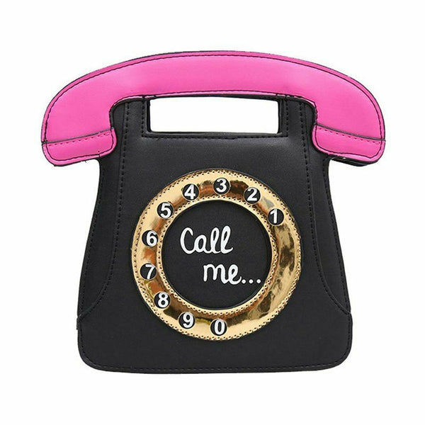 Telephone Shaped Women Retro Cross Body Bag PU Leather Clutch Purse Chain B M8L5