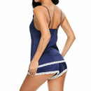 Women Pajamas suit For Summer V-Neck Sleepwear Trim Satin Tops Shorts Set L