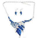 Women Leaf Y-Necklace Chain Necklace Earrings Set(Light Blue)